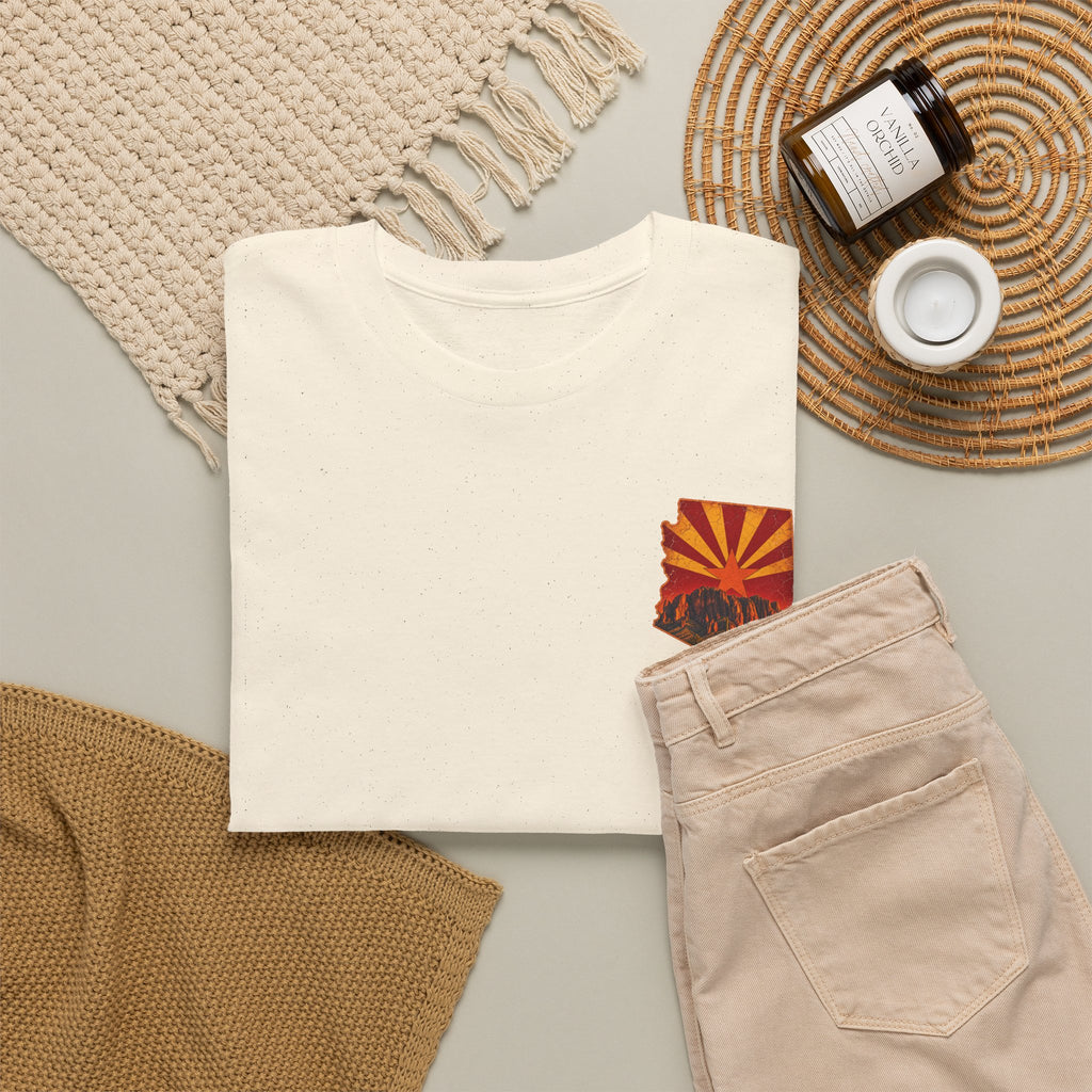 Arizona Desert Sunset Tee | State Silhouette, Saguaro Cactus, Retro Sunburst