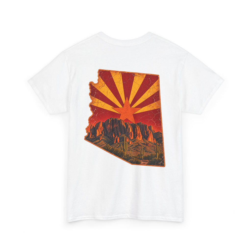 Arizona Desert Sunset Tee | State Silhouette, Saguaro Cactus, Retro Sunburst