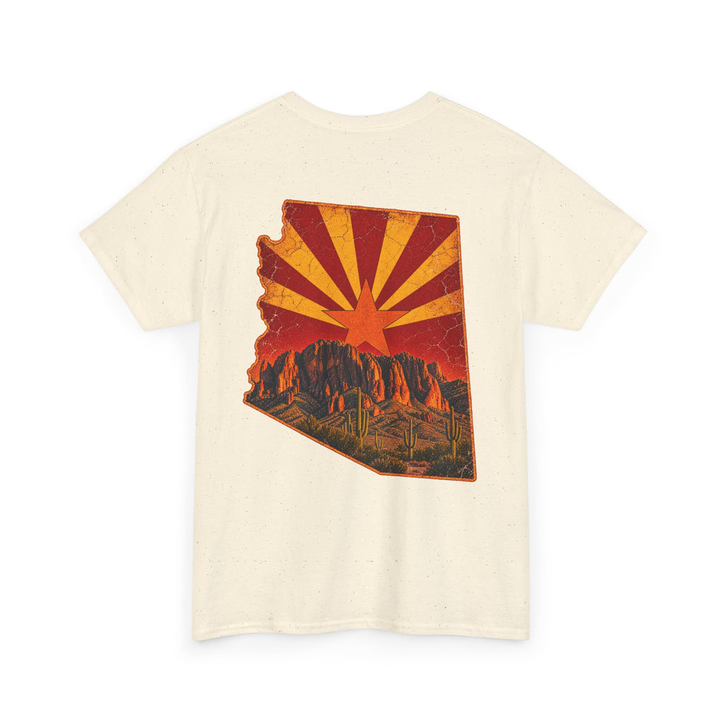 Arizona Desert Sunset Tee | State Silhouette, Saguaro Cactus, Retro Sunburst