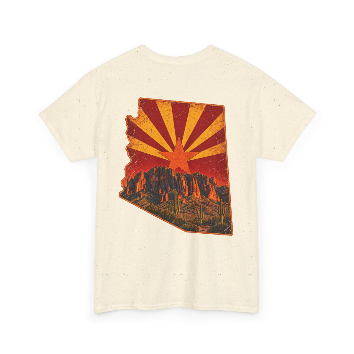 Arizona Desert Sunset Tee | State Silhouette, Saguaro Cactus, Retro Sunburst