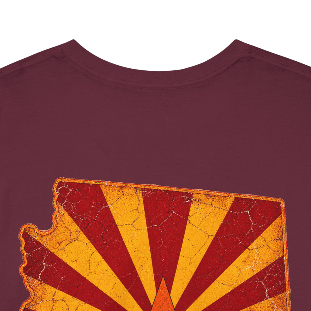 Arizona Desert Sunset Tee | State Silhouette, Saguaro Cactus, Retro Sunburst
