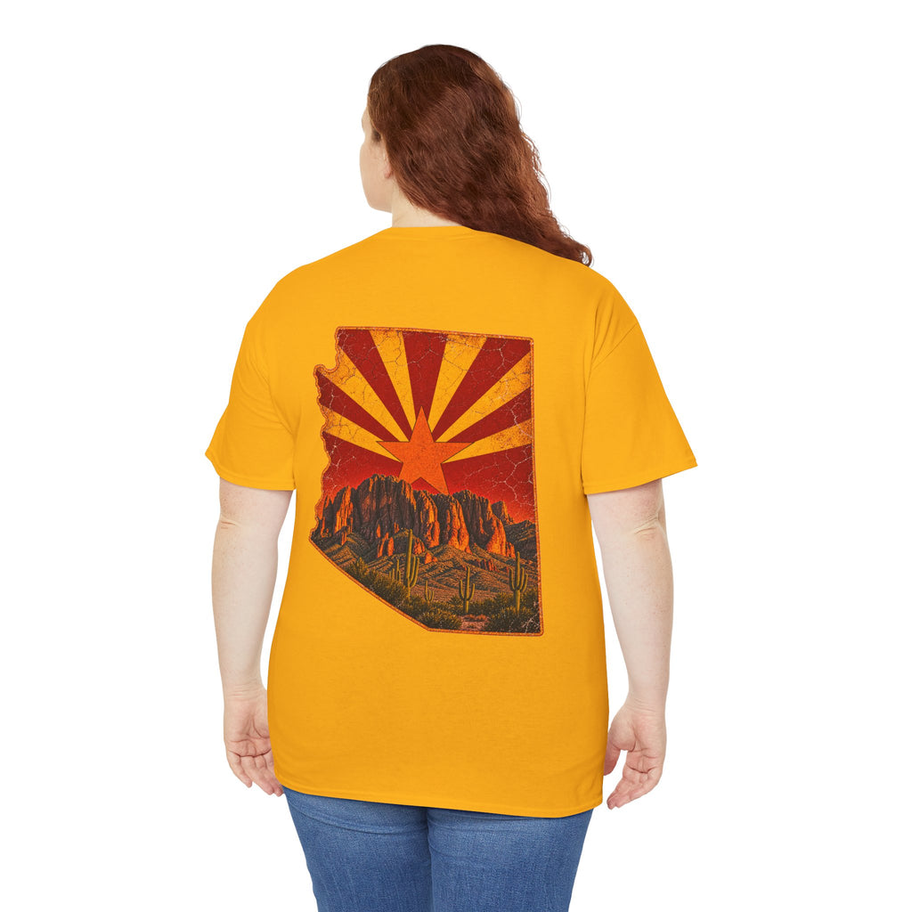 Arizona Desert Sunset Tee | State Silhouette, Saguaro Cactus, Retro Sunburst
