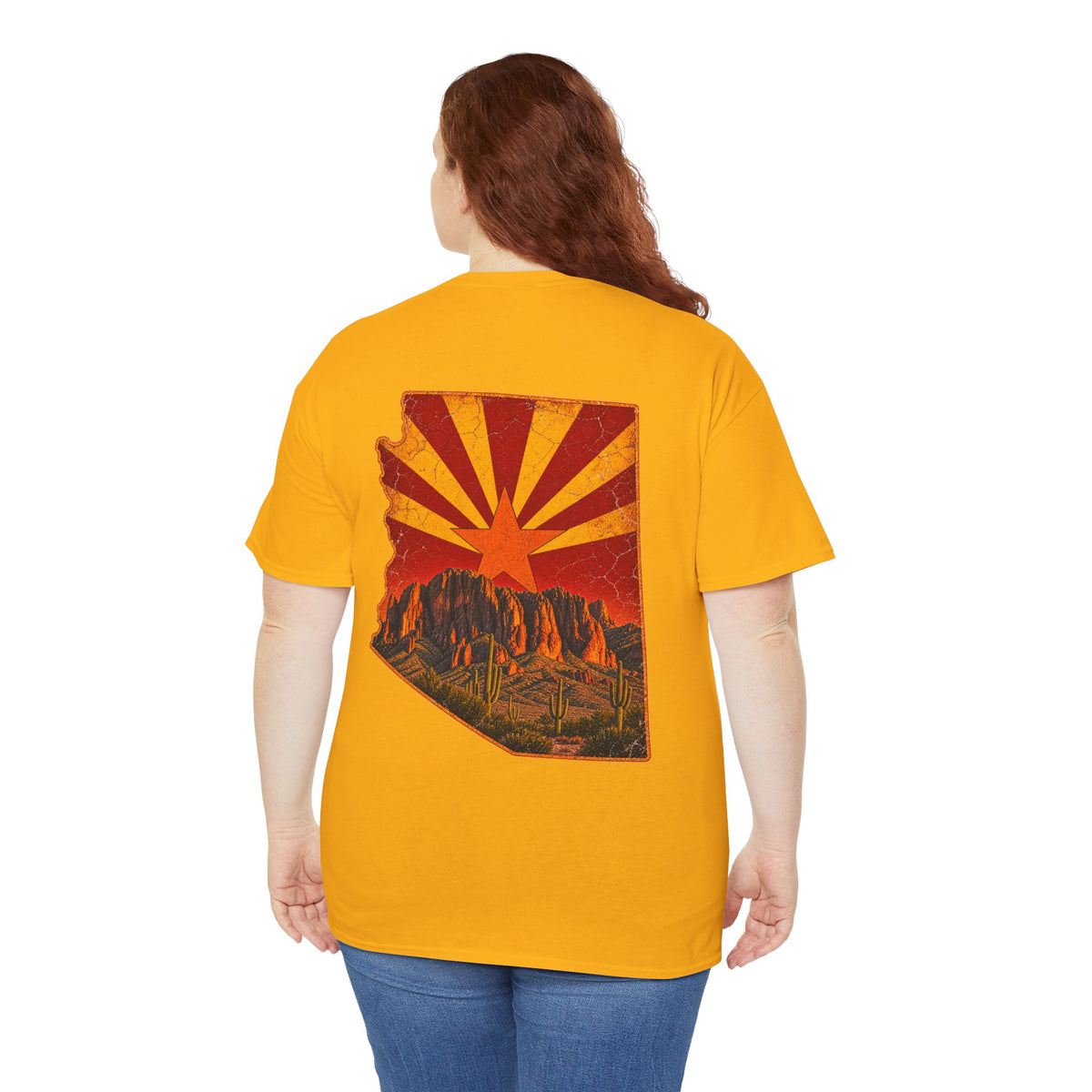 Arizona Desert Sunset Tee | State Silhouette, Saguaro Cactus, Retro Sunburst