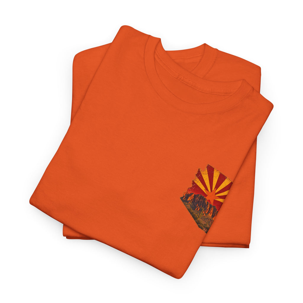 Arizona Desert Sunset Tee | State Silhouette, Saguaro Cactus, Retro Sunburst