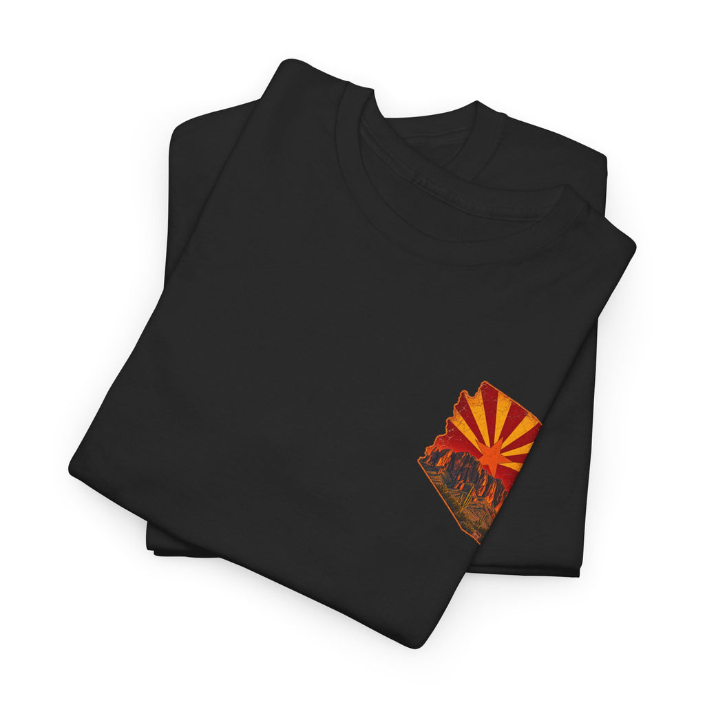 Arizona Desert Sunset Tee | State Silhouette, Saguaro Cactus, Retro Sunburst
