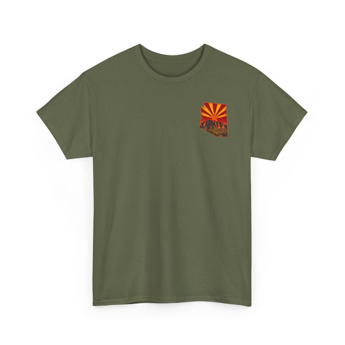 Arizona Desert Sunset Tee | State Silhouette, Saguaro Cactus, Retro Sunburst