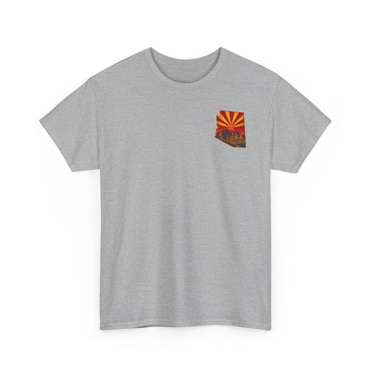 Arizona Desert Sunset Tee | State Silhouette, Saguaro Cactus, Retro Sunburst