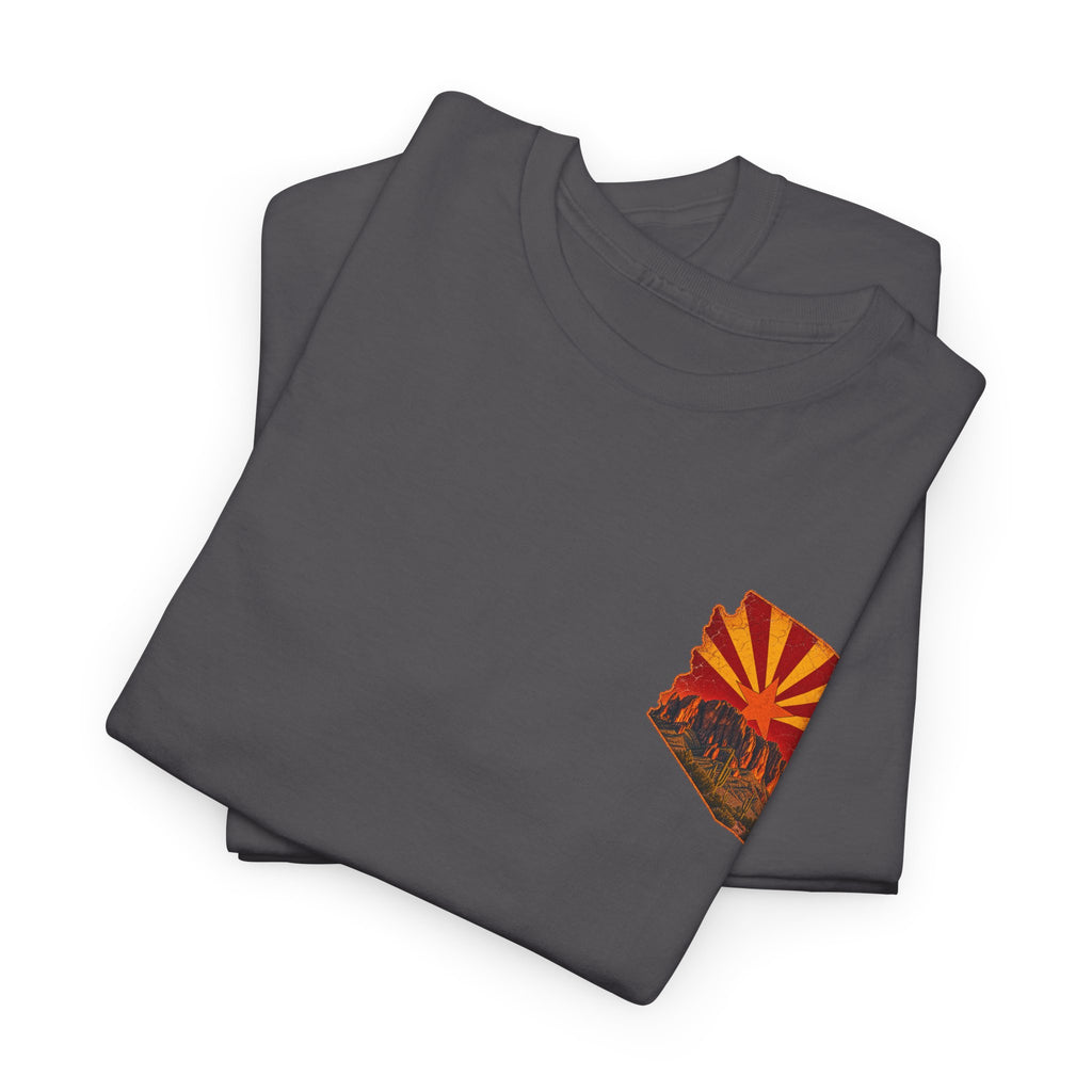 Arizona Desert Sunset Tee | State Silhouette, Saguaro Cactus, Retro Sunburst