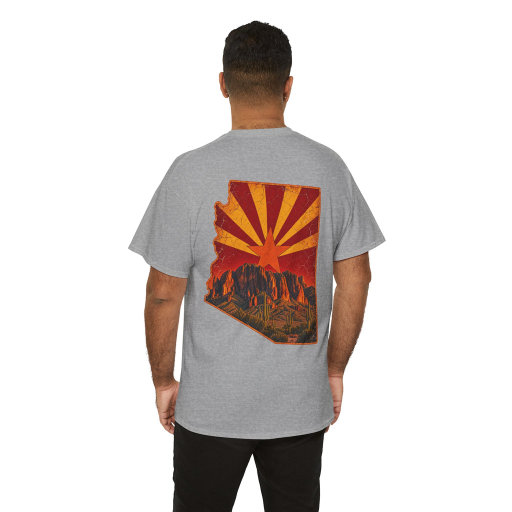 Arizona Desert Sunset Tee | State Silhouette, Saguaro Cactus, Retro Sunburst