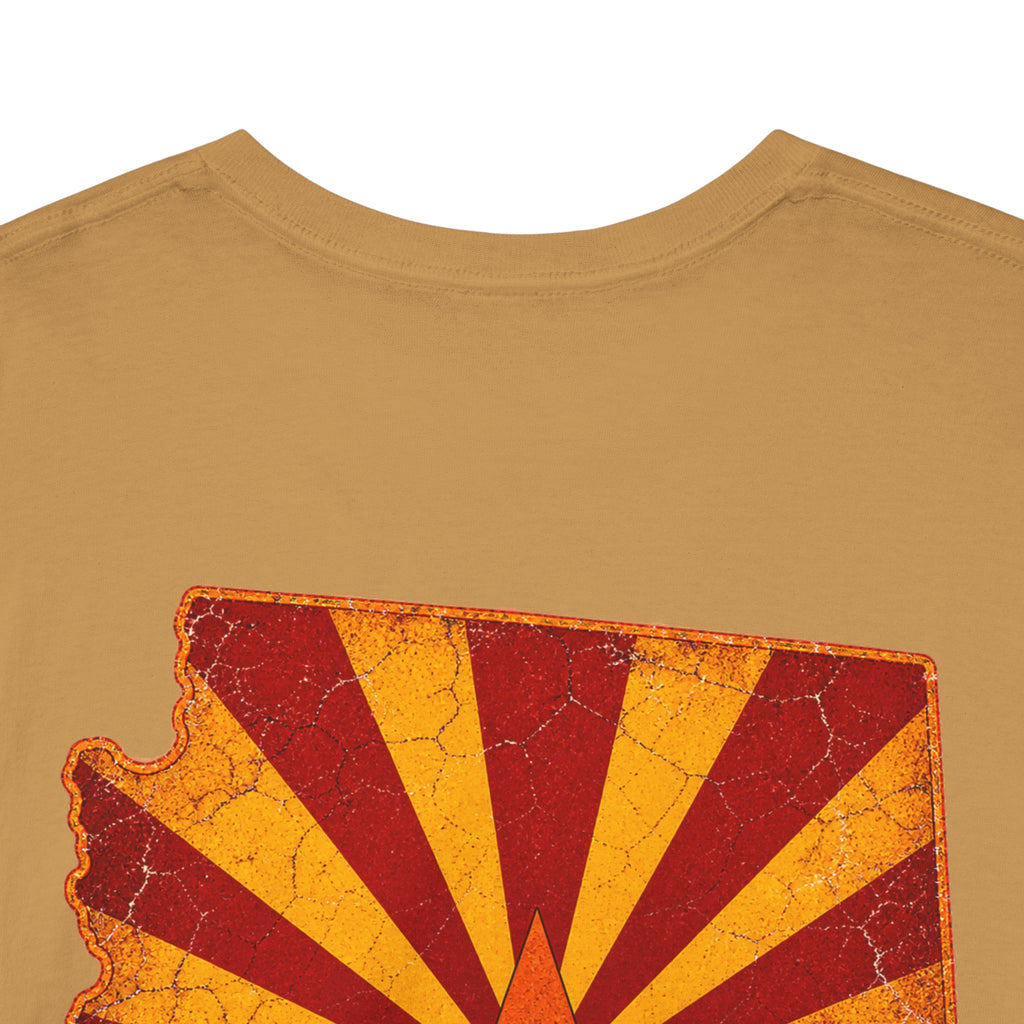 Arizona Desert Sunset Tee | State Silhouette, Saguaro Cactus, Retro Sunburst