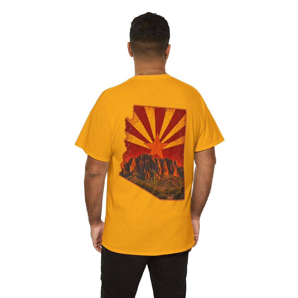 Arizona Desert Sunset Tee | State Silhouette, Saguaro Cactus, Retro Sunburst
