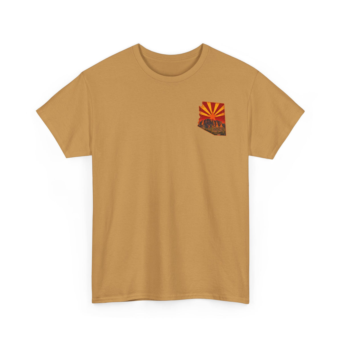 Arizona Desert Sunset Tee | State Silhouette, Saguaro Cactus, Retro Sunburst