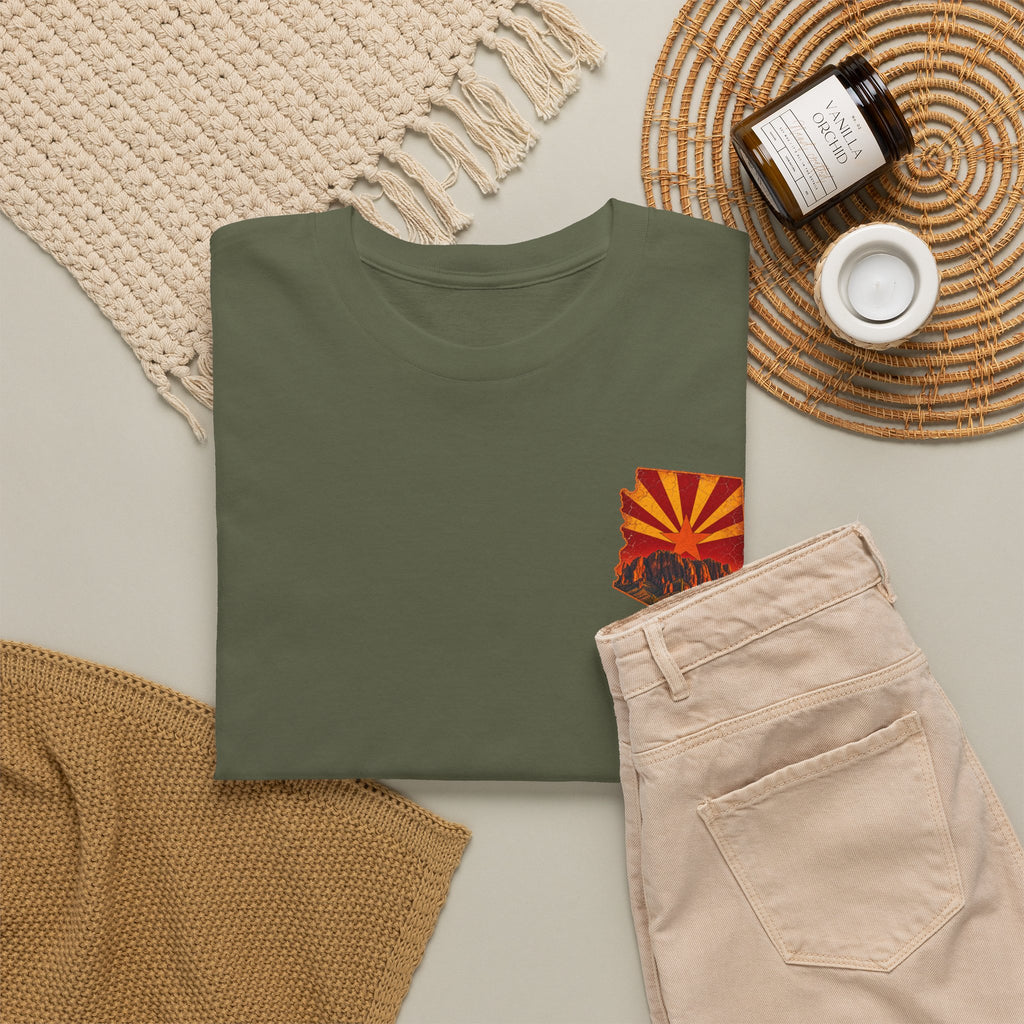 Arizona Desert Sunset Tee | State Silhouette, Saguaro Cactus, Retro Sunburst