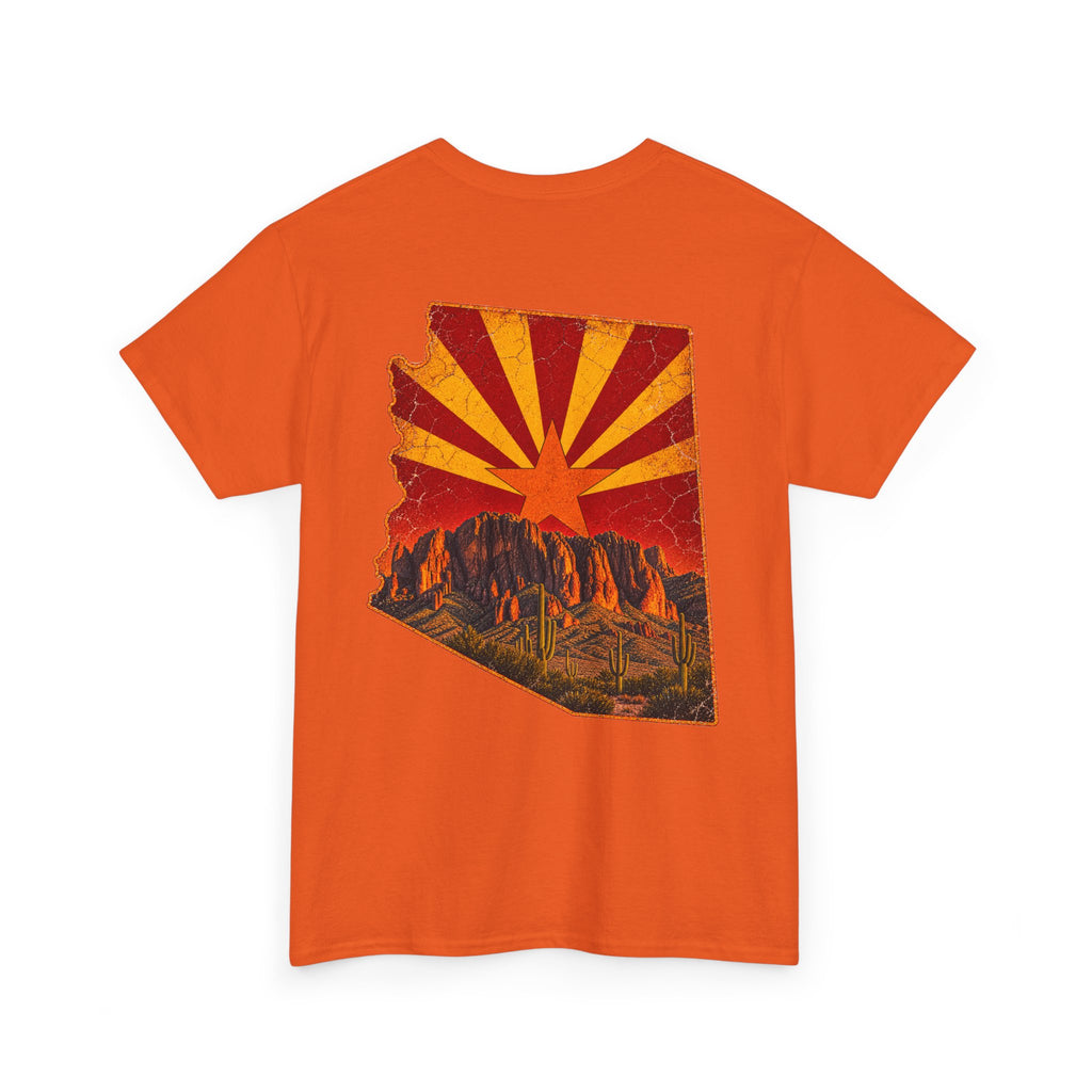 Arizona Desert Sunset Tee | State Silhouette, Saguaro Cactus, Retro Sunburst
