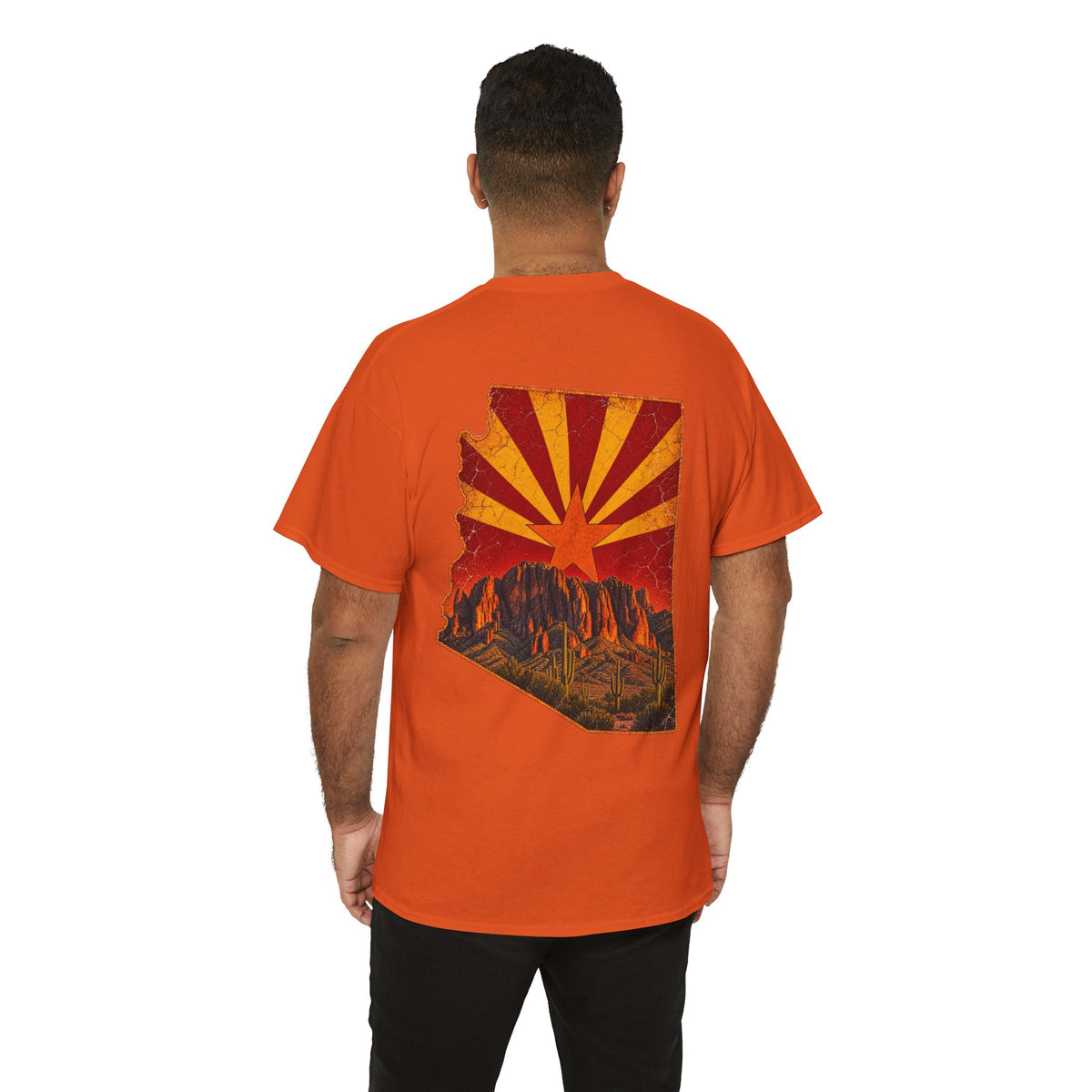 Arizona Desert Sunset Tee | State Silhouette, Saguaro Cactus, Retro Sunburst