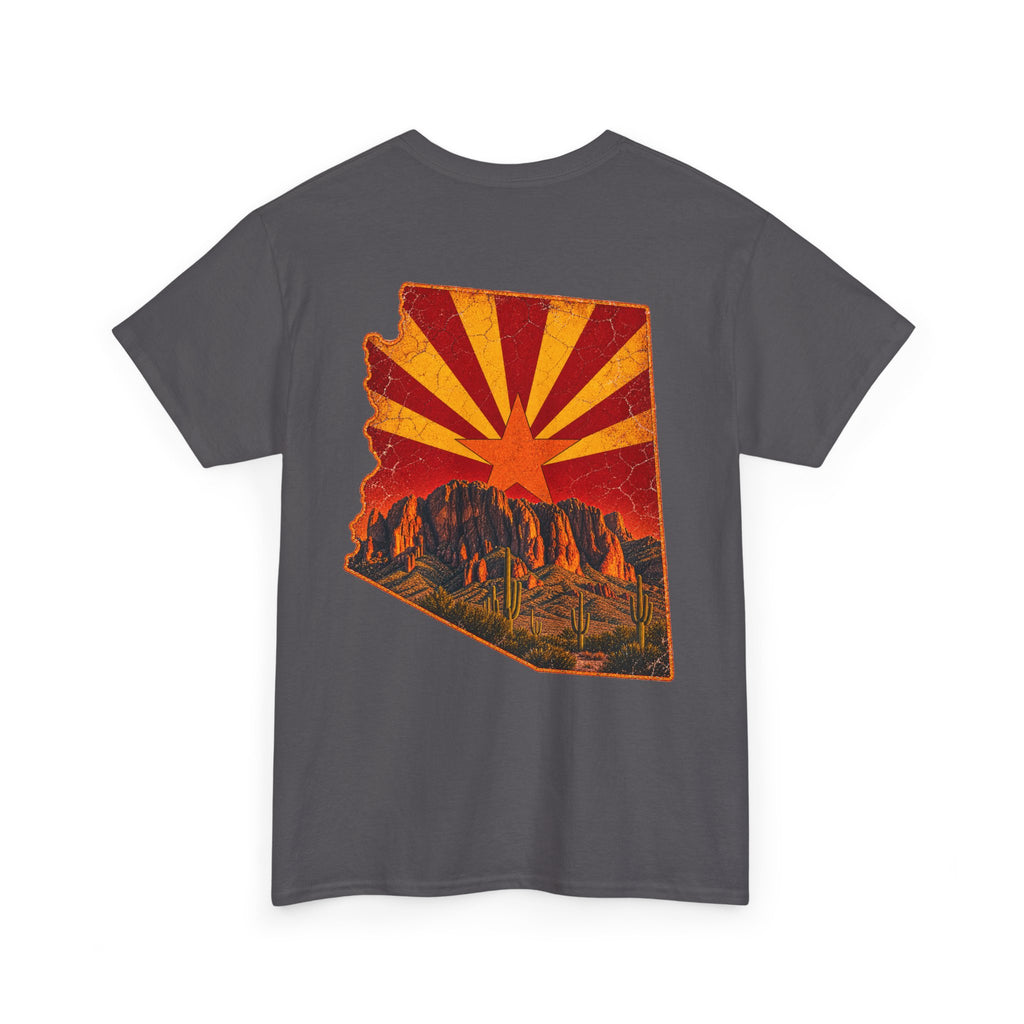 Arizona Desert Sunset Tee | State Silhouette, Saguaro Cactus, Retro Sunburst