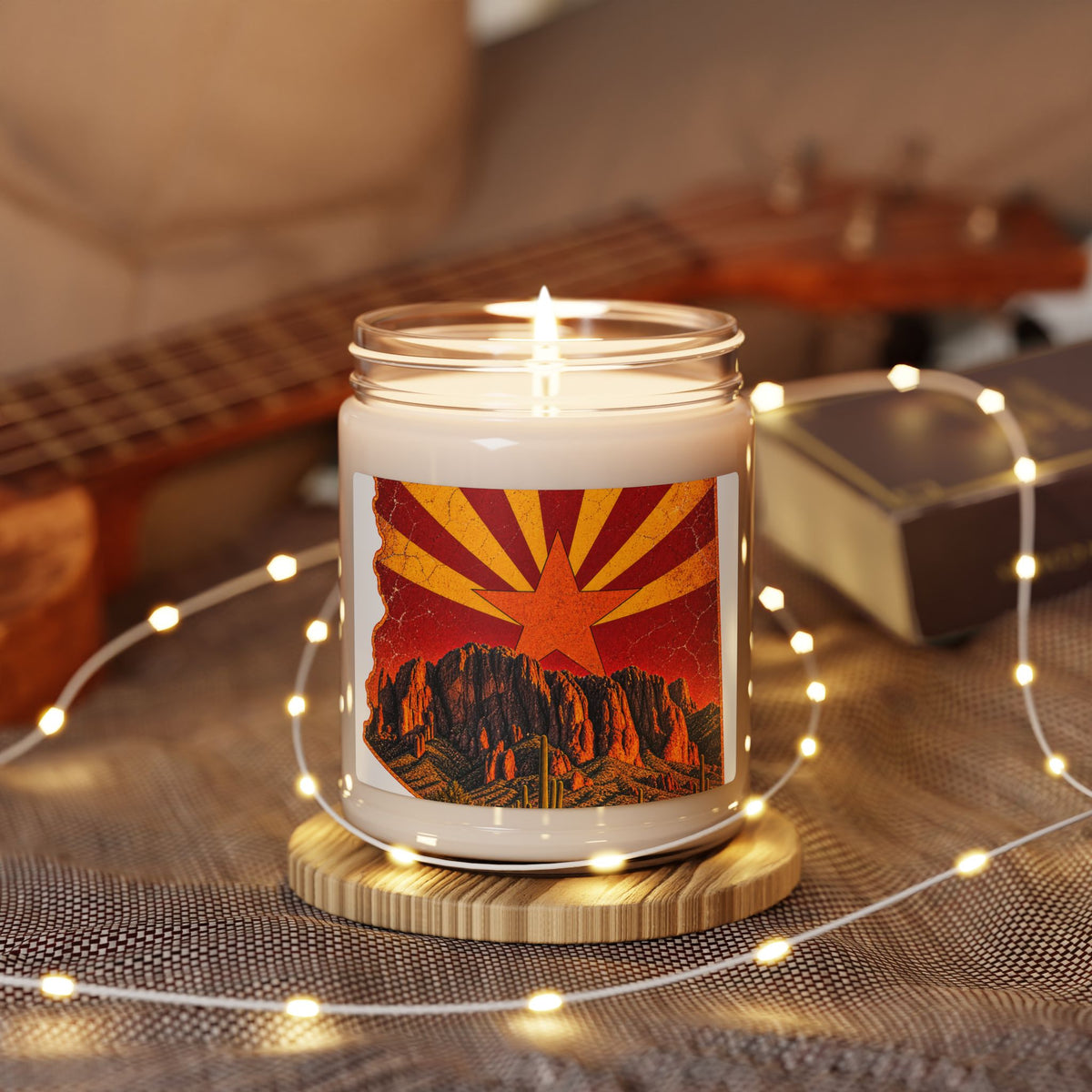 Arizona Desert Star Candle, Soy Jar Candle | Red Sunset Saguaro Design