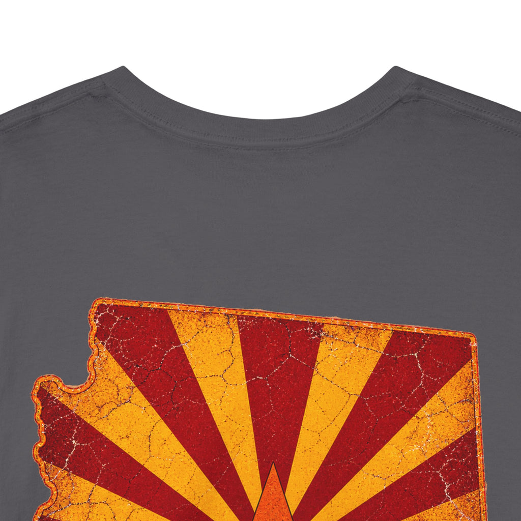 Arizona Desert Sunset Tee | State Silhouette, Saguaro Cactus, Retro Sunburst