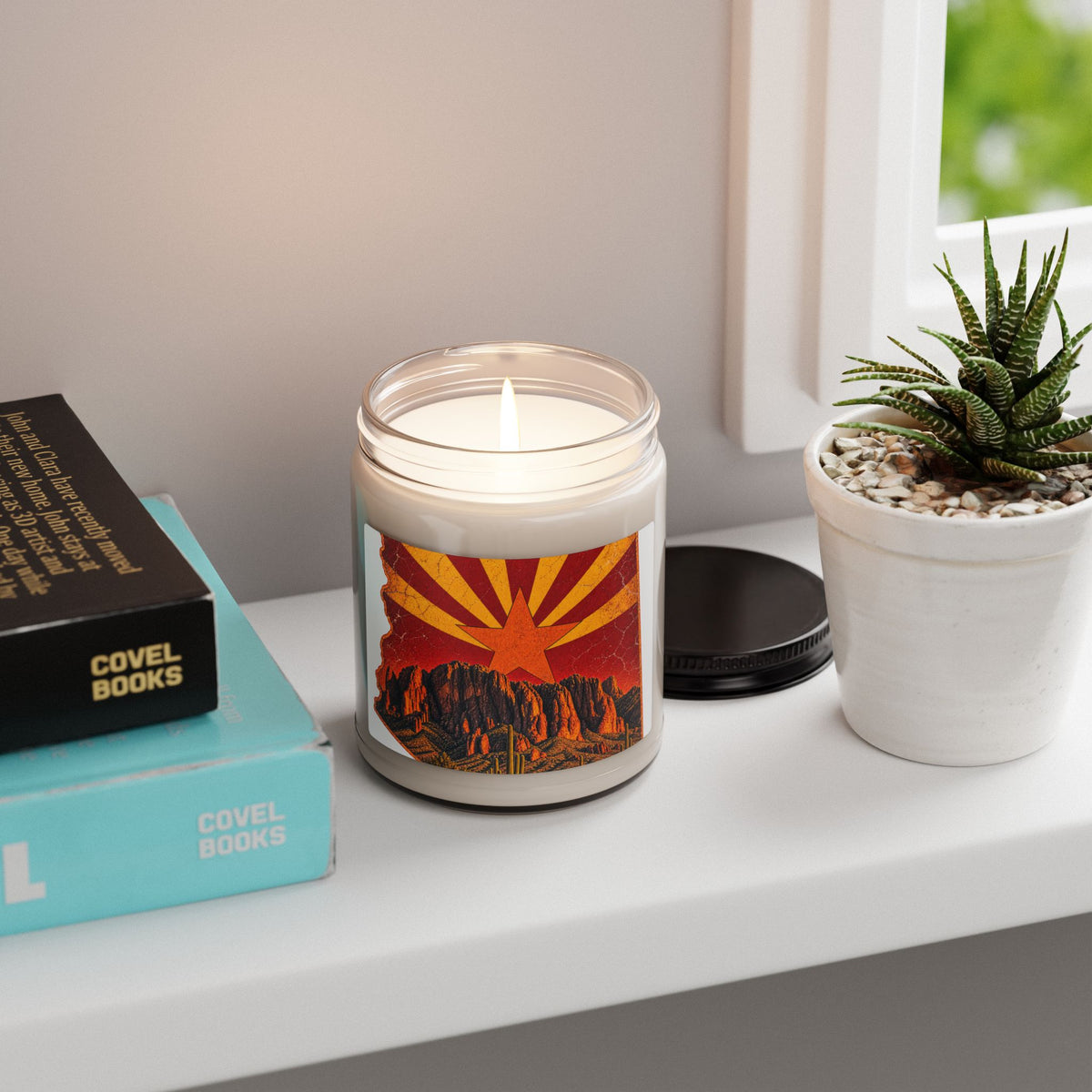 Arizona Desert Star Candle, Soy Jar Candle | Red Sunset Saguaro Design