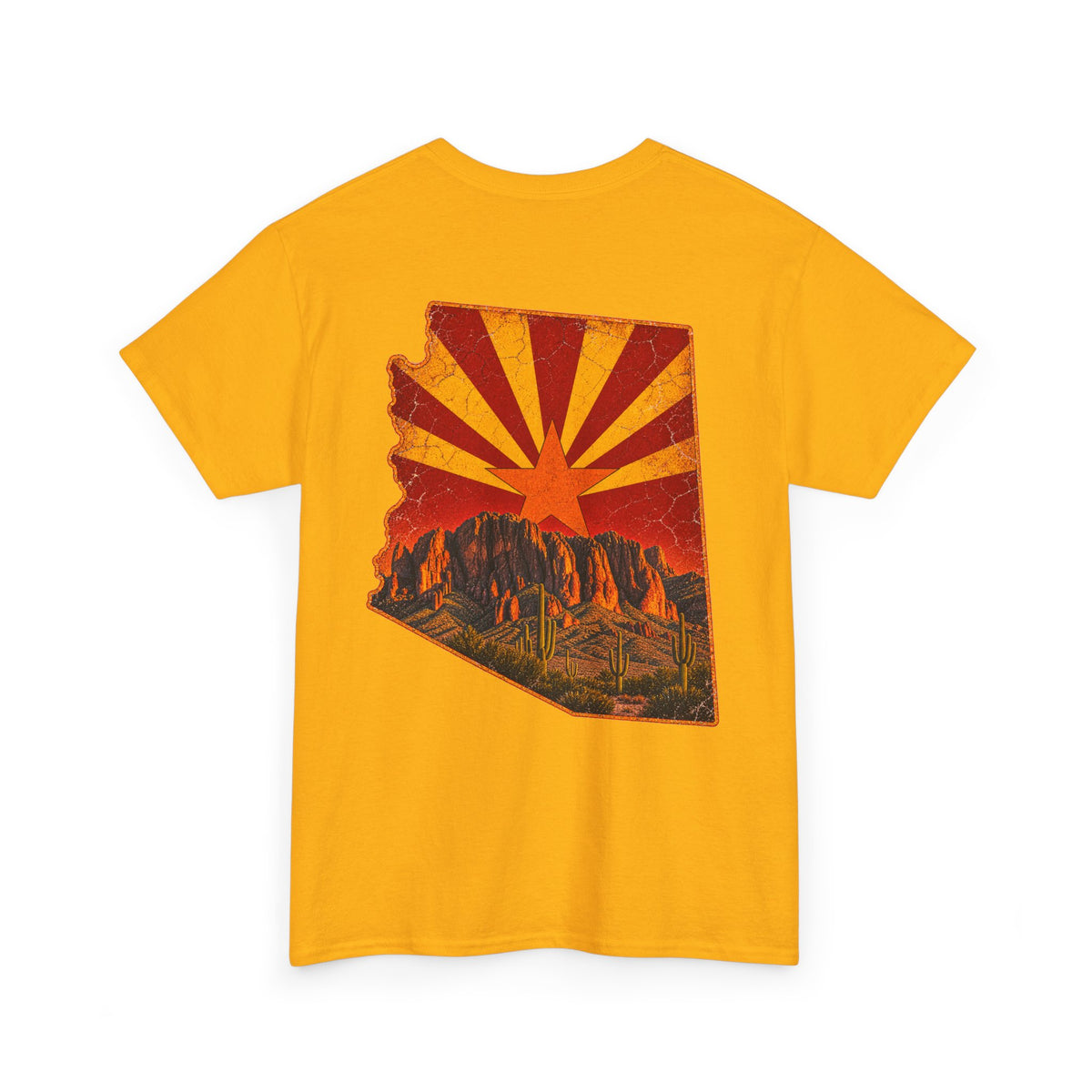 Arizona Desert Sunset Tee | State Silhouette, Saguaro Cactus, Retro Sunburst