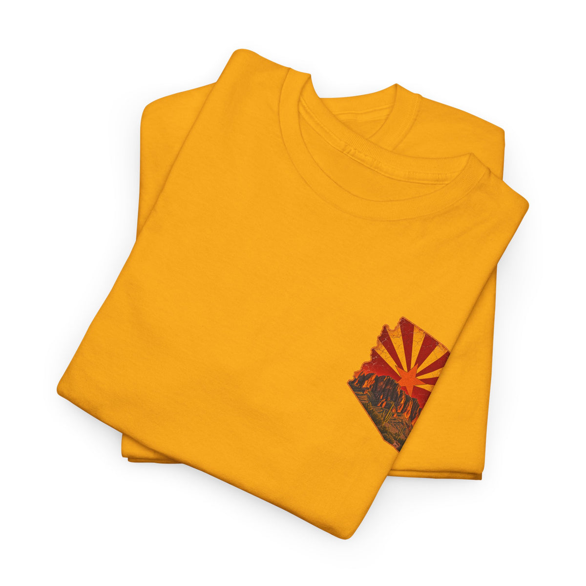 Arizona Desert Sunset Tee | State Silhouette, Saguaro Cactus, Retro Sunburst