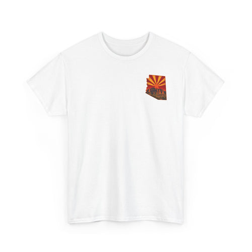 Arizona Desert Sunset Tee | State Silhouette, Saguaro Cactus, Retro Sunburst