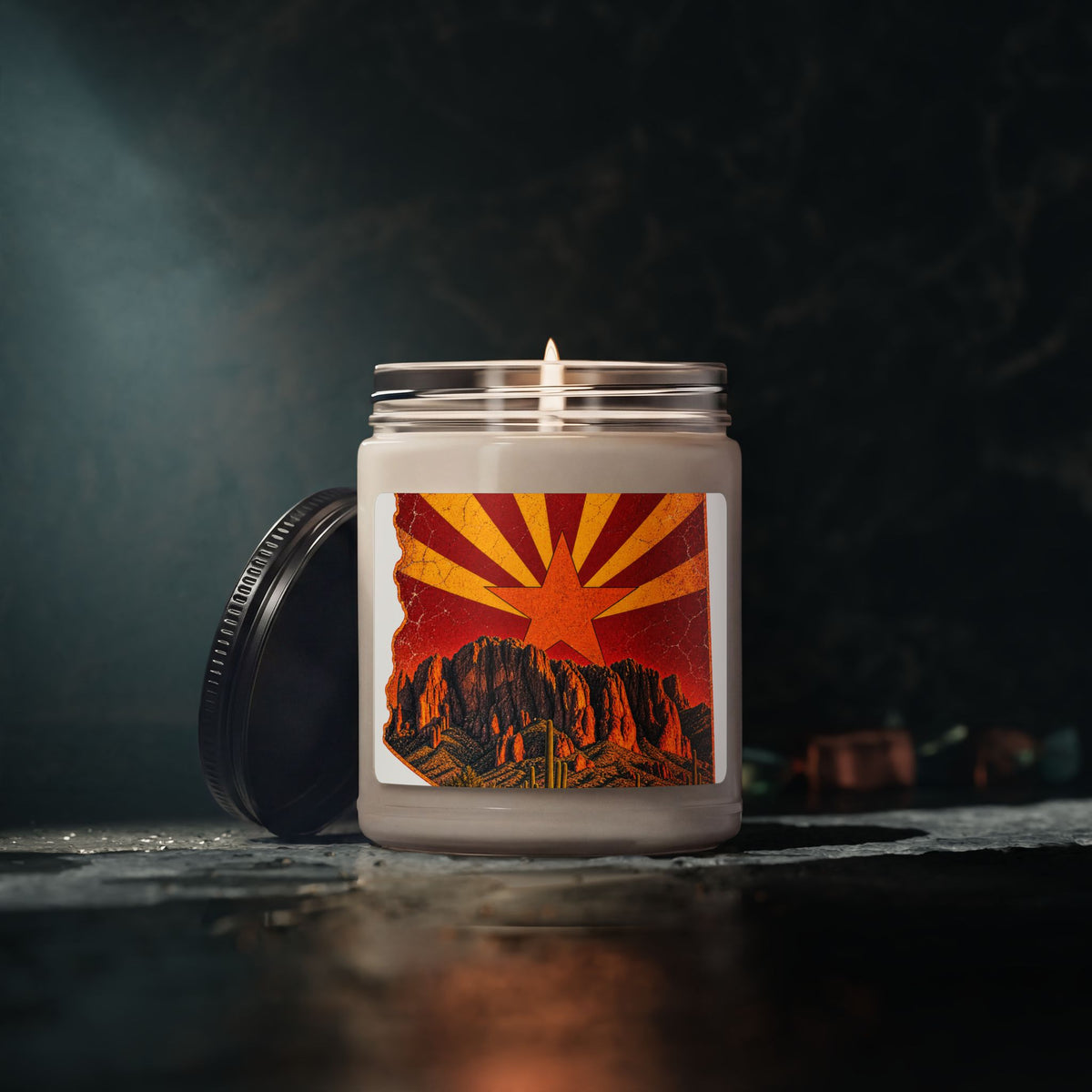 Arizona Desert Star Candle, Soy Jar Candle | Red Sunset Saguaro Design