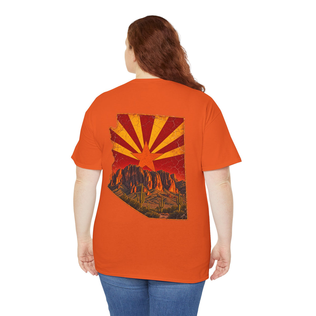 Arizona Desert Sunset Tee | State Silhouette, Saguaro Cactus, Retro Sunburst