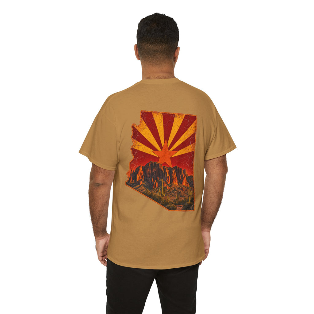 Arizona Desert Sunset Tee | State Silhouette, Saguaro Cactus, Retro Sunburst