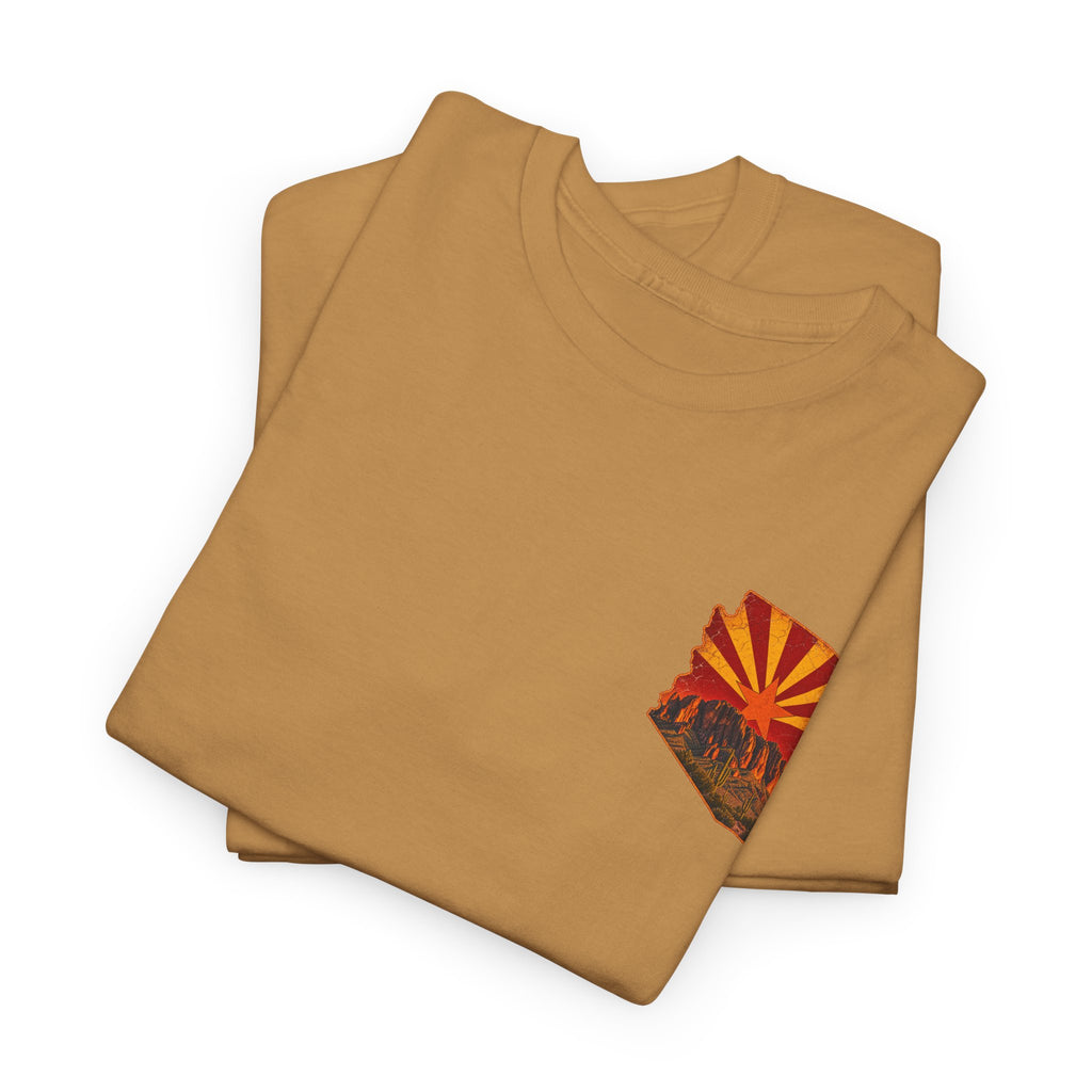 Arizona Desert Sunset Tee | State Silhouette, Saguaro Cactus, Retro Sunburst