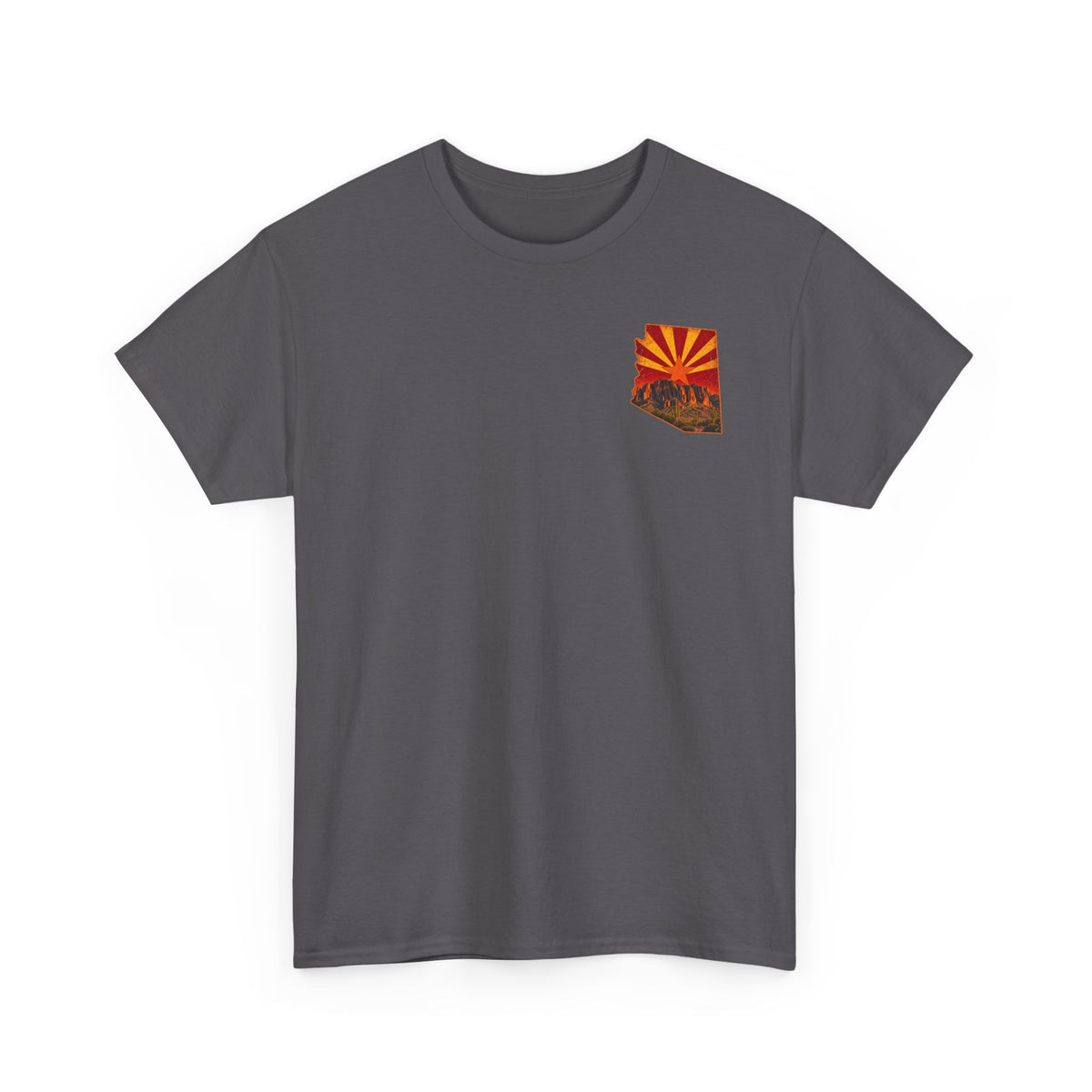 Arizona Desert Sunset Tee | State Silhouette, Saguaro Cactus, Retro Sunburst