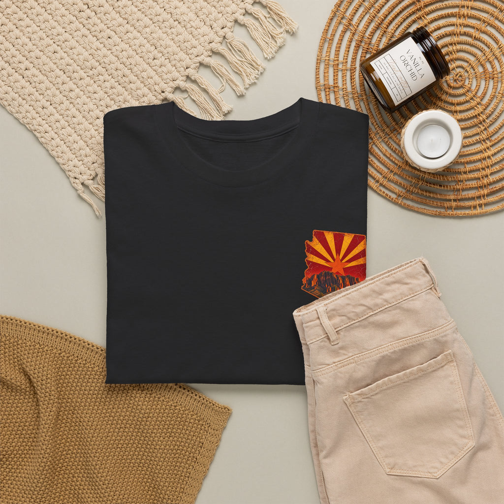 Arizona Desert Sunset Tee | State Silhouette, Saguaro Cactus, Retro Sunburst