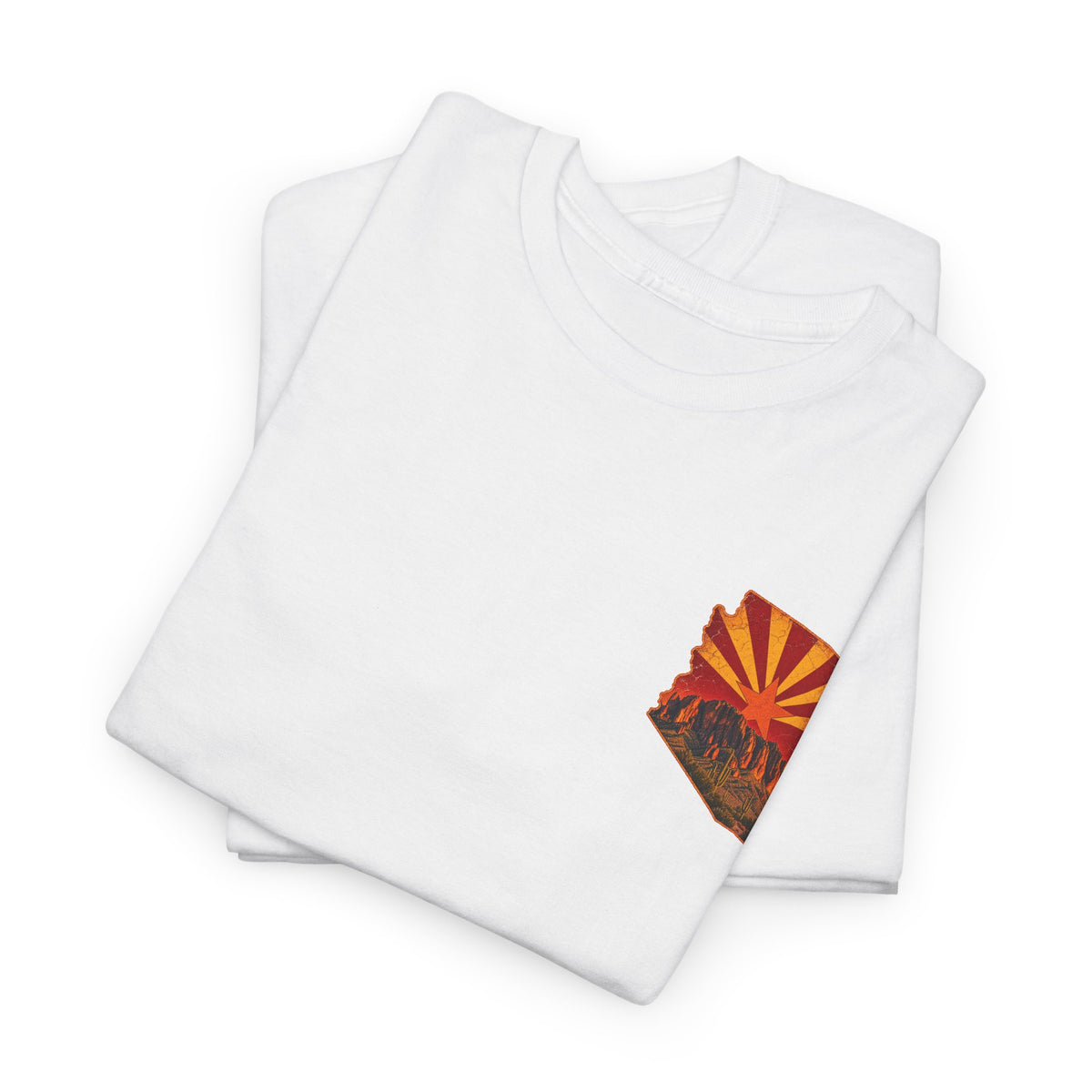 Arizona Desert Sunset Tee | State Silhouette, Saguaro Cactus, Retro Sunburst