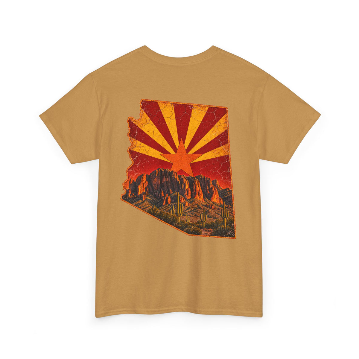 Arizona Desert Sunset Tee | State Silhouette, Saguaro Cactus, Retro Sunburst